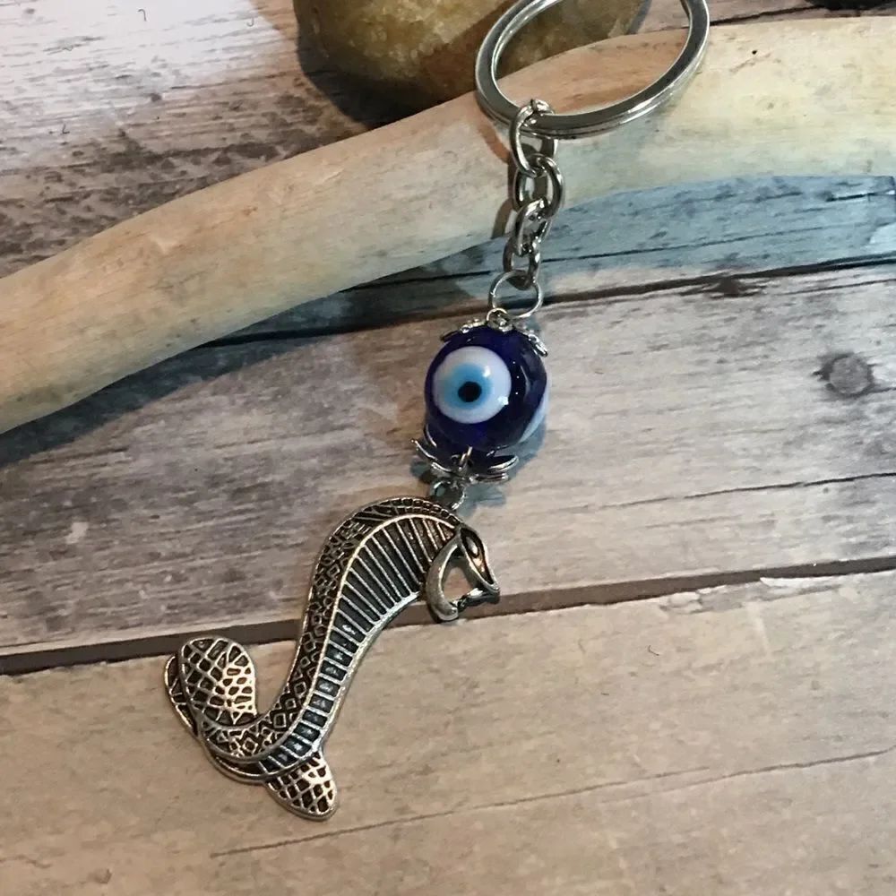 Snake evil eye protection keychain